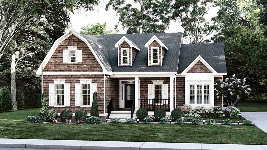 A Cottage with Dutch Colonial Influence, Formal Dining and Study Rooms, and a Kitchen Open to Living