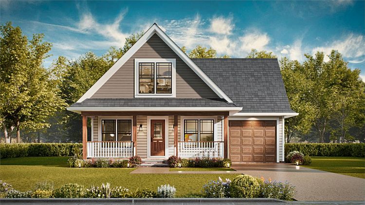 A Two-Story Cottage with Split Bedrooms, Open-Concept Living and a One-Car Garage