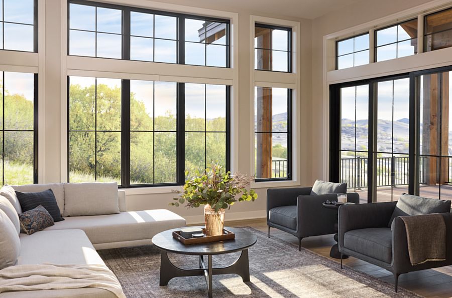 A Living Space with Bold Modern Fiberglass Windows with Sleek Lites