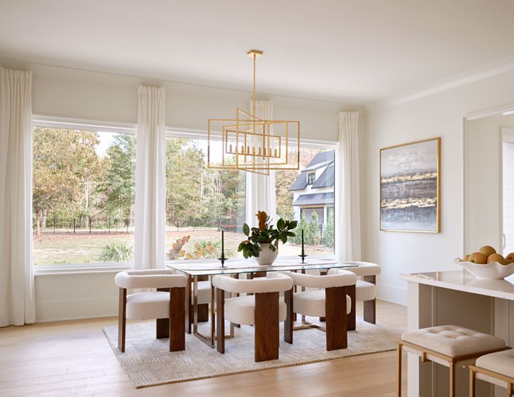 A Series of Vinyl Fixed Picture Windows in a Dining Space