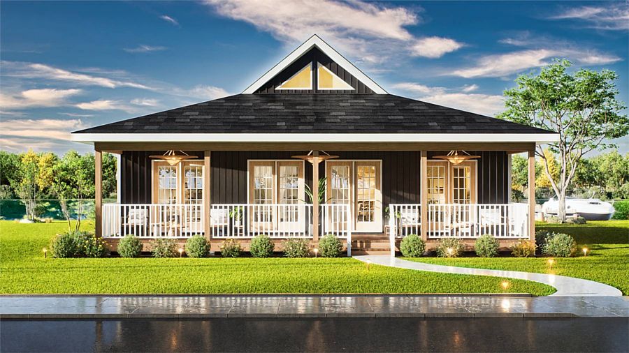 A Modest Lake Cabin with 1,179 Square Feet, Four Bedrooms, Two Bathrooms, Open Living, and Porches