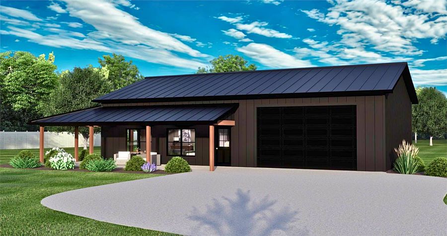 A Barndo Ranch with 896 Square Feet, 2 Bedrooms, 1 Bathroom, Open Living, and a 2-Car Garage