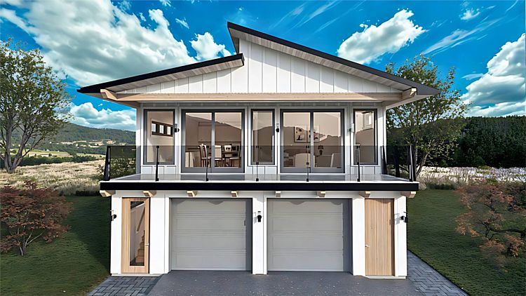 A Contemporary Home with a Garage on the Ground Level and 1,445 Square Feet with 2 Bedrooms Above