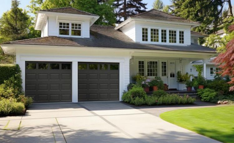 A Traditional Steel Panel Garage Door with Windows