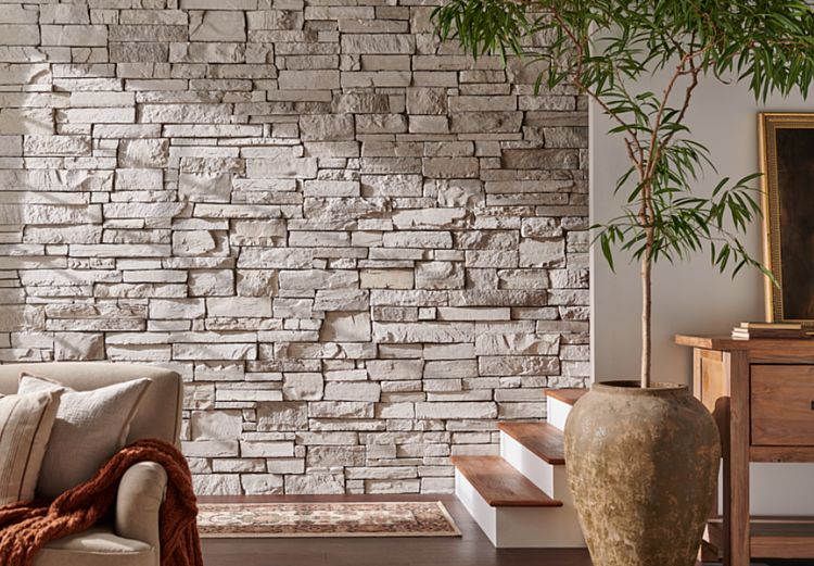 A Wall of Subtly Warm Light Stone with Plenty of Shapes and Texture