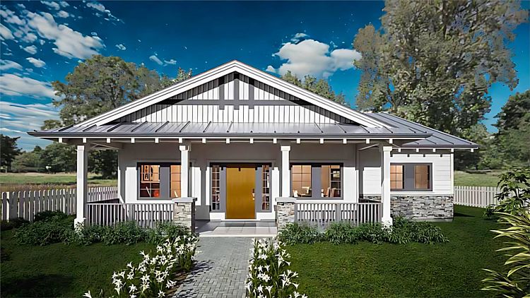 A Craftsman Ranch with 1,545 Square Feet, 2 Beds, 1.5 Baths, Open Living, and an Outdoor Kitchen