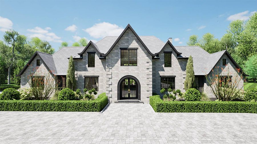 A Spacious 2-Story, 5-Bedroom Euro Home with a Broad, Symmetrical Stone Facade