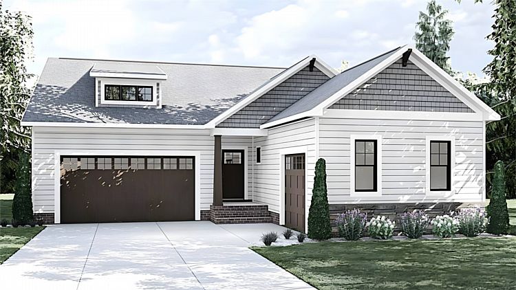 A 3-Bedroom Ranch for a Neighborhood with 2- and 1-Car Garages in Front