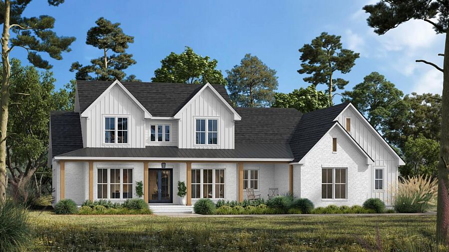 A Two-Story Farmhouse with 2,800 Square Feet and 5 Bedrooms, with 3 on the Main Floor and 2 Upstairs