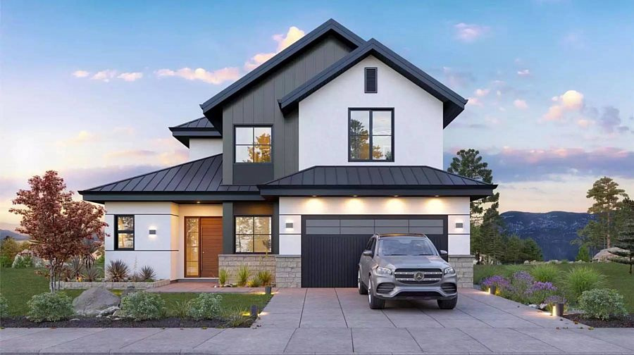 A Sleek Modern Farmhouse with Open Living and a Den on the Main Floor and Three Bedrooms Upstairs