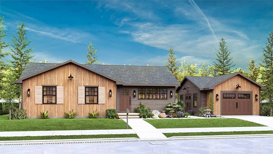 A Rustic Ranch with 1,080 Square Feet, 2 Beds, 2 Baths, an Office, Open Living, and Detached Garage