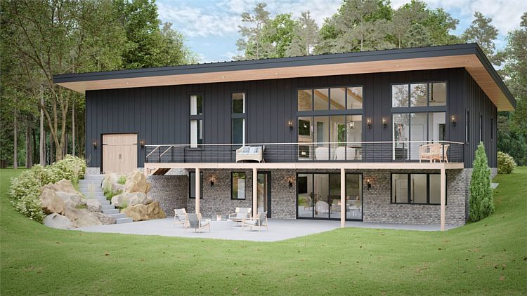 A Rectangular Modern Home with 2 Bedrooms on the Main Floor and 2 in the Walkout Basement