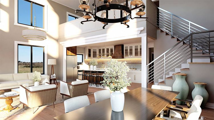 The Two-Story Living Area in a Midsize Barndo Optimized for Large Families with Six Bedrooms