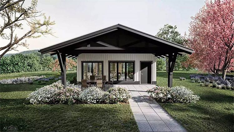 A 754-Square-Foot Home with Open Living, 2 Bedrooms, and 1 Bath in a Rectangular Footprint