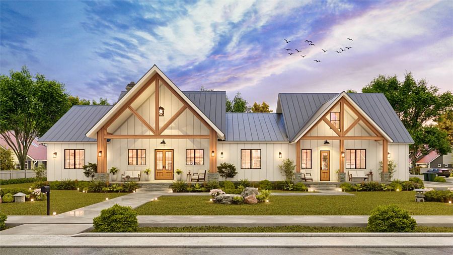 A Rustic Ranch with a Wide Rectangular Footprint with Split Bedrooms and Open Vaulted Living