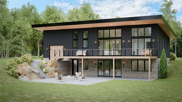 An Inverted Modern Home for a Sloped Lot with Split Bedrooms and Common Space on Both Levels
