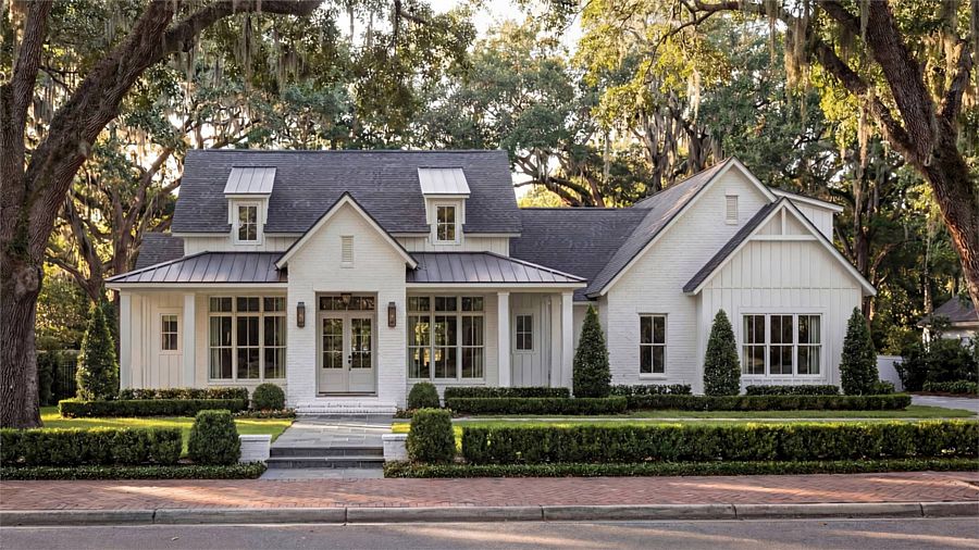 A Chic Farmhouse with Tall Windows, Some Symmetry, and a Spacious Split-Bed Layout