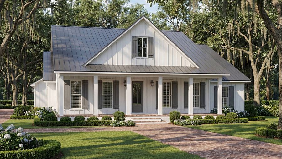 A Cute Southern-Style Cottage with Columned Front and Rear Porches, Open Living, and Split Bedrooms