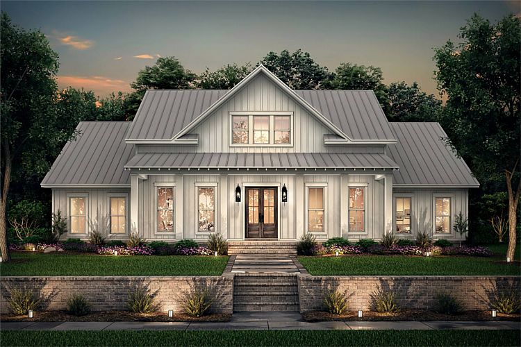 A Symmetrical Farmhouse with 4 Split Bedrooms, Formal Dining, and an Open Kitchen and Living Area