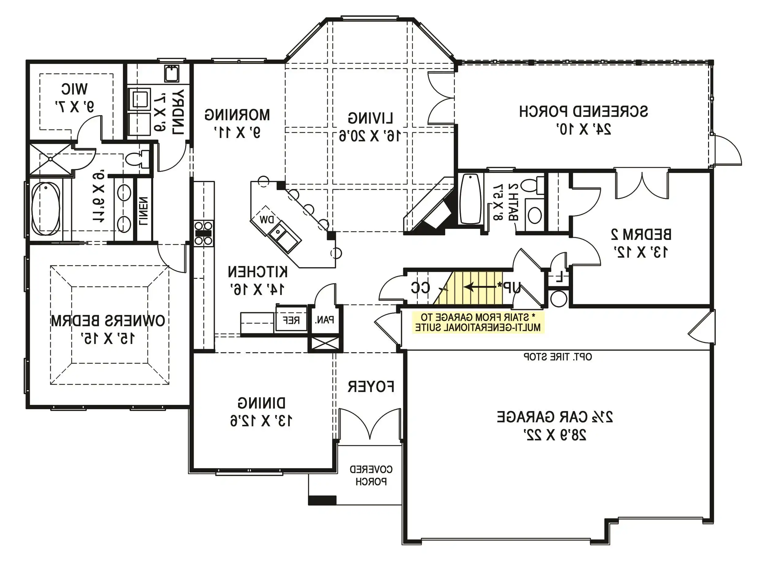 1st Floor Plan with Stairs to Multi-Generational Suite