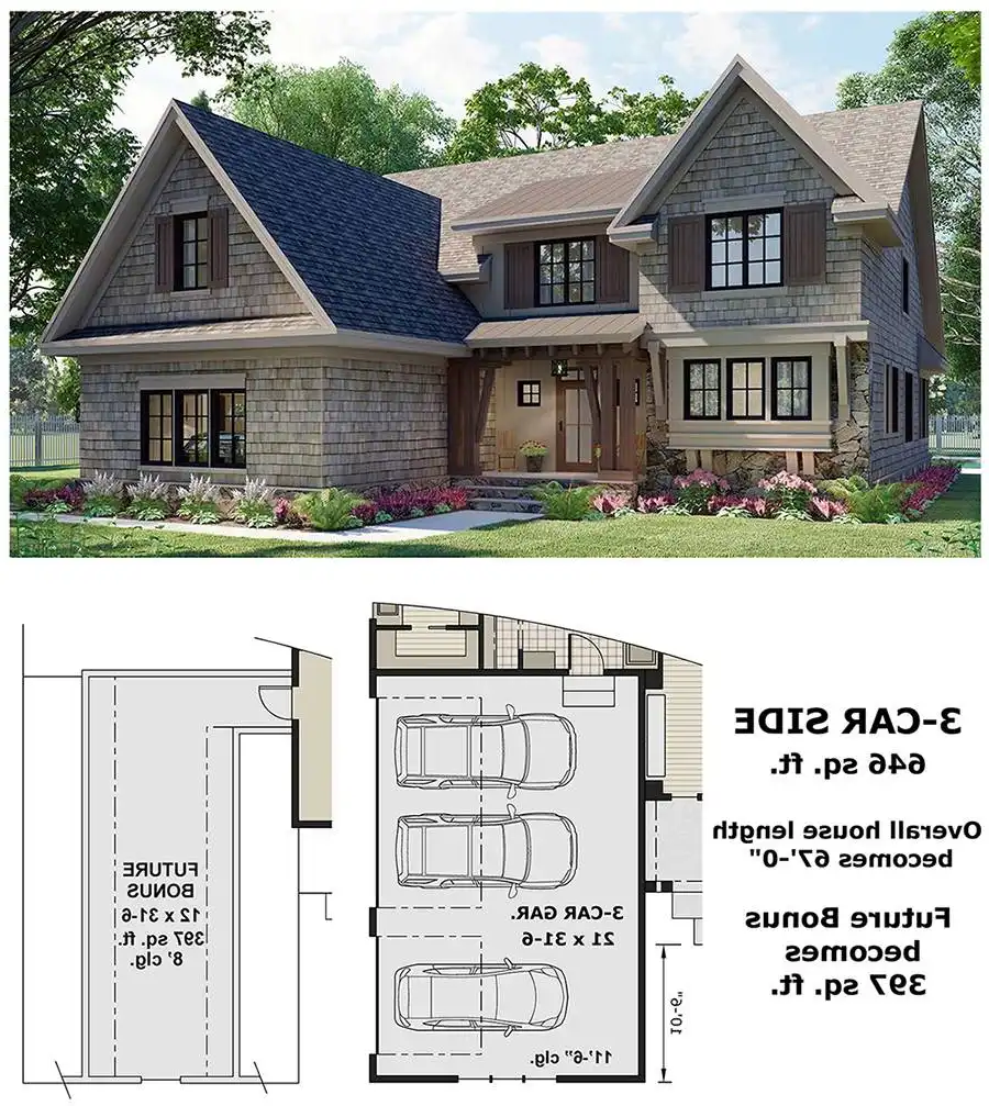 3-Car Side Entry Garage with Future Bonus