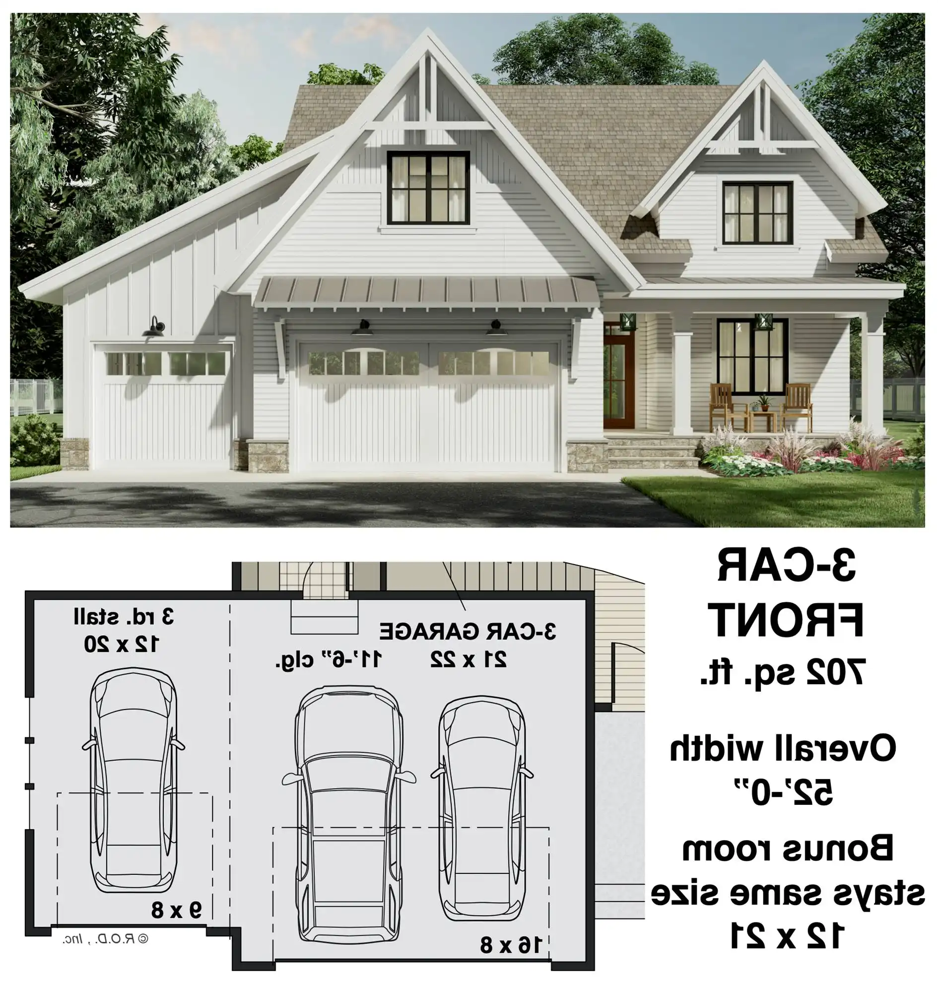 3 Car Garage Front Entry