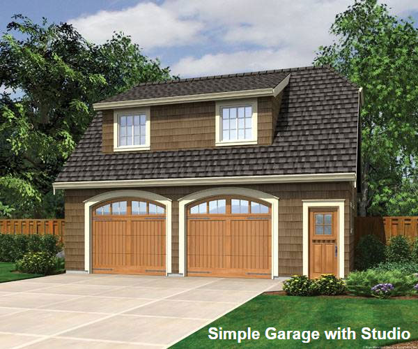 A Two-Car Garage with a Simple Studio Apartment Upstairs