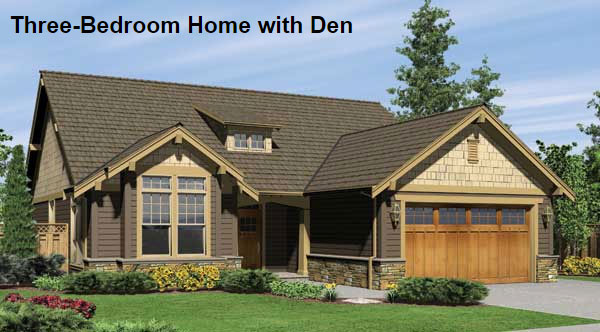 A Small, Efficient Home with Three Grouped Bedrooms, a Den, and Open Floor Plan Living