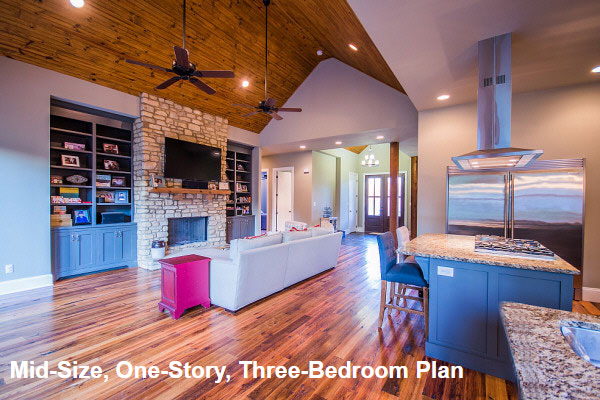 A Split-Bedroom Cottage with Cathedral Family Room and a Hearth