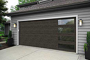 A Contemporary Garage Door with Faux Wood Style in a Bold Gray Finish