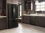 A Chic French Door Fridge with Black, Fingerprint-Resistant Metallic Finish